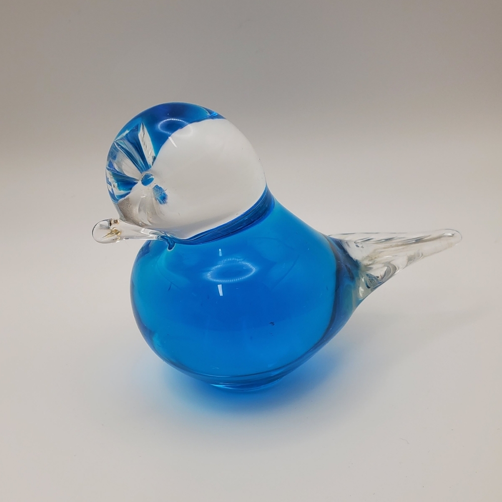 Vintage Swedish Art Glass Blue Bird Paper Weight Pretty Decor Cottagecore Cute
